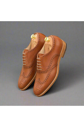 Ambrogio Handmade Custom Cognac Calf-Skin Leather Full Brogue Oxfords (AMB2149)-AmbrogioShoes