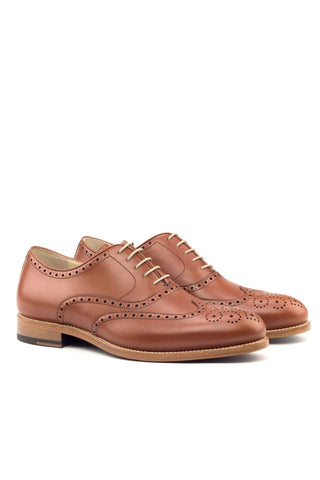 Ambrogio Handmade Custom Cognac Calf-Skin Leather Full Brogue Oxfords (AMB2149)-AmbrogioShoes