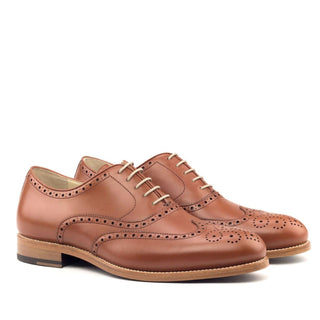 Ambrogio Handmade Custom Cognac Calf-Skin Leather Full Brogue Oxfords (AMB2149)-AmbrogioShoes