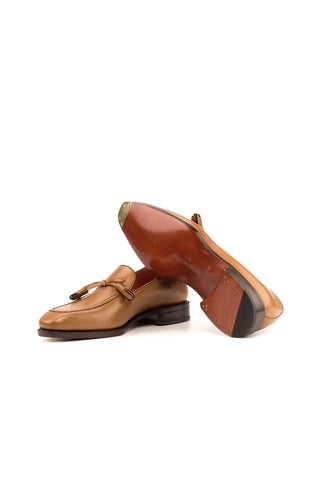 Ambrogio Handmade Custom Cognac Calf-Skin Leather Tassels Loafers (AMB2148)-AmbrogioShoes