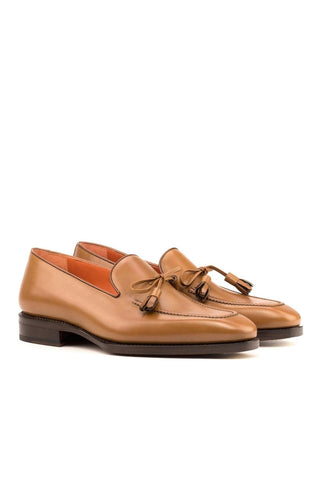 Ambrogio Handmade Custom Cognac Calf-Skin Leather Tassels Loafers (AMB2148)-AmbrogioShoes