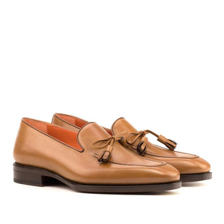 Ambrogio Handmade Custom Cognac Calf-Skin Leather Tassels Loafers (AMB2148)-AmbrogioShoes