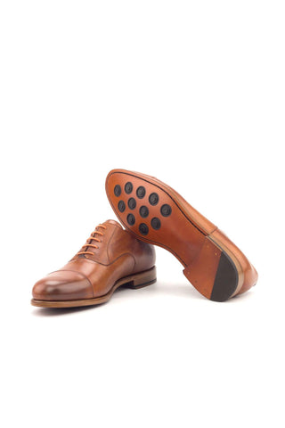 Ambrogio Handmade Custom Cognac Calf-Skin Leather Wingtip Oxfords (AMB1888)-AmbrogioShoes