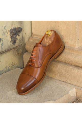 Ambrogio Handmade Custom Cognac Calf-Skin Leather Wingtip Oxfords (AMB1888)-AmbrogioShoes