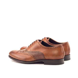 Ambrogio Handmade Custom Cognac & Dark Brown Crocodile Print / Calf-Skin Leather Wingtip Oxfords (AMB1929)-AmbrogioShoes