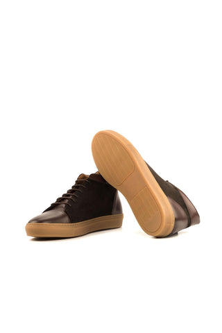 Ambrogio Handmade Custom Dark Brown Suede / Calf-Skin Leather High-Top Sneakers (AMB2002)-AmbrogioShoes