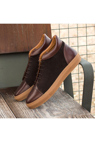 Ambrogio Handmade Custom Dark Brown Suede / Calf-Skin Leather High-Top Sneakers (AMB2002)-AmbrogioShoes