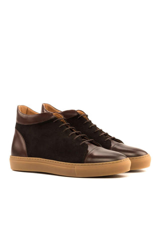 Ambrogio Handmade Custom Dark Brown Suede / Calf-Skin Leather High-Top Sneakers (AMB2002)-AmbrogioShoes