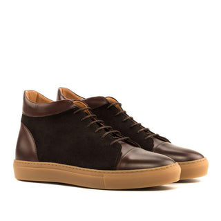 Ambrogio Handmade Custom Dark Brown Suede / Calf-Skin Leather High-Top Sneakers (AMB2002)-AmbrogioShoes