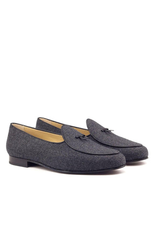 Ambrogio Handmade Custom Dark Gray Flannel Fabric Belgian Loafers (AMB2174)-AmbrogioShoes
