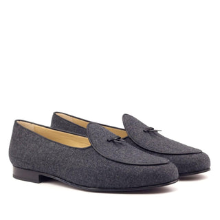 Ambrogio Handmade Custom Dark Gray Flannel Fabric Belgian Loafers (AMB2174)-AmbrogioShoes