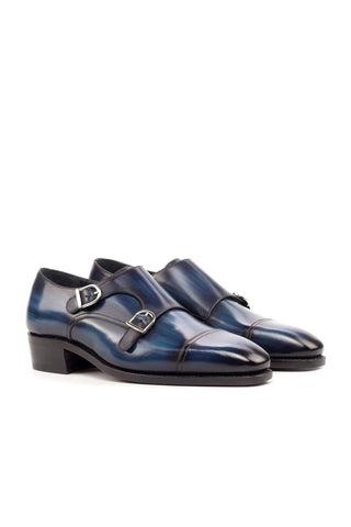 Ambrogio Handmade Custom Denim Patina Leather Monk-Straps Loafers (AMB1965)-AmbrogioShoes