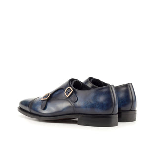 Ambrogio Handmade Custom Denim Patina Leather Monk-Straps Loafers (AMB2196)-AmbrogioShoes