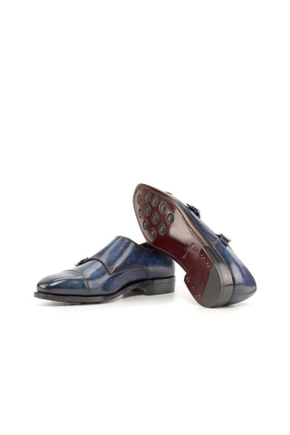 Ambrogio Handmade Custom Denim Patina Leather Monk-Straps Loafers (AMB2196)-AmbrogioShoes