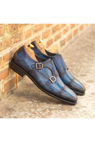Ambrogio Handmade Custom Denim Patina Leather Monk-Straps Loafers (AMB2196)-AmbrogioShoes