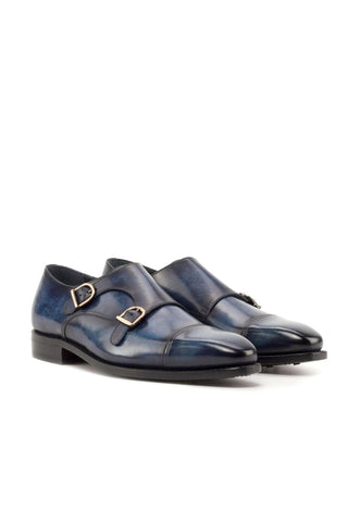 Ambrogio Handmade Custom Denim Patina Leather Monk-Straps Loafers (AMB2196)-AmbrogioShoes