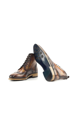 Ambrogio Handmade Custom Fire Patina Leather Military Brogue Boots (AMB2215)-AmbrogioShoes