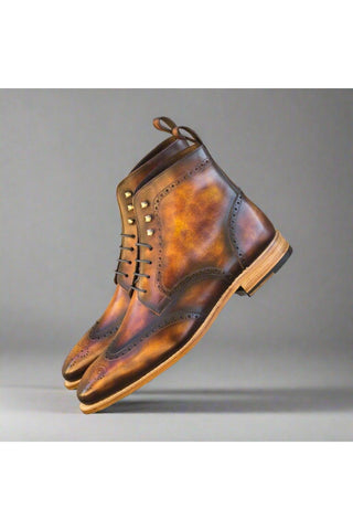 Ambrogio Handmade Custom Fire Patina Leather Military Brogue Boots (AMB2215)-AmbrogioShoes