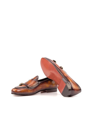 Ambrogio Handmade Custom Fire Patina Leather Monk Slipper Loafers (AMB1969)-AmbrogioShoes