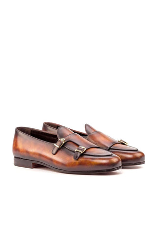 Ambrogio Handmade Custom Fire Patina Leather Monk Slipper Loafers (AMB1969)-AmbrogioShoes