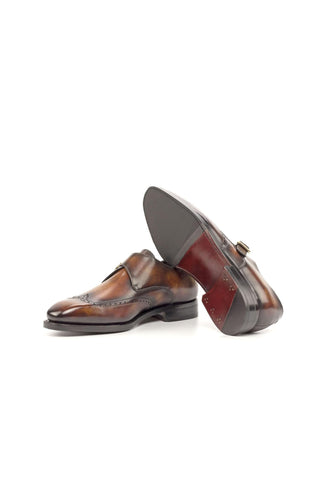Ambrogio Handmade Custom Fire Patina Leather Monk-Straps Loafers (AMB1956)-AmbrogioShoes
