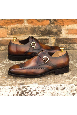 Ambrogio Handmade Custom Fire Patina Leather Monk-Straps Loafers (AMB1956)-AmbrogioShoes