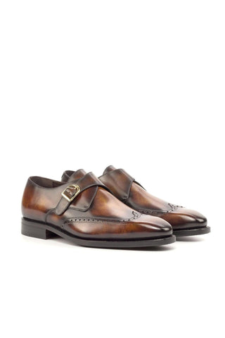 Ambrogio Handmade Custom Fire Patina Leather Monk-Straps Loafers (AMB1956)-AmbrogioShoes