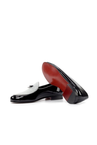 Ambrogio Handmade Custom Gray & Black Suede / Patent Belgian Loafers (AMB2230)-AmbrogioShoes