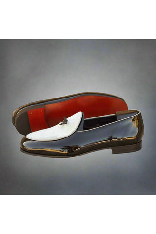 Ambrogio Handmade Custom Gray & Black Suede / Patent Belgian Loafers (AMB2230)-AmbrogioShoes