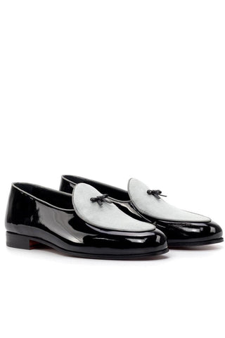 Ambrogio Handmade Custom Gray & Black Suede / Patent Belgian Loafers (AMB2230)-AmbrogioShoes