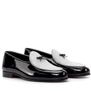 Ambrogio Handmade Custom Gray & Black Suede / Patent Leather Belgian Loafers (AMB2230)-AmbrogioShoes