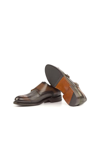 Ambrogio Handmade Custom Gray & Brown Calf-Skin Leather Monk-Straps Loafers (AMB1953)-AmbrogioShoes