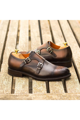 Ambrogio Handmade Custom Gray & Brown Calf-Skin Leather Monk-Straps Loafers (AMB1953)-AmbrogioShoes