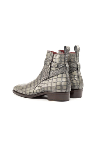 Ambrogio Handmade Custom Gray Crocodile Embossed Leather Jodhpur Boots (AMB2181)-AmbrogioShoes
