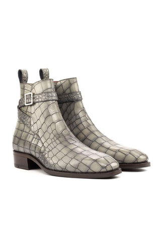 Ambrogio Handmade Custom Gray Crocodile Embossed Leather Jodhpur Boots (AMB2181)-AmbrogioShoes