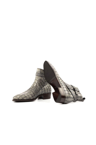 Ambrogio Handmade Custom Gray Crocodile Print Leather Jodhpur Boots (AMB2181)-AmbrogioShoes