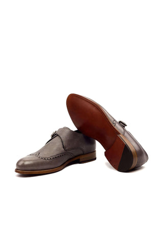 Ambrogio Handmade Custom Gray Full Grain Leather Monk Strap (AMB1923)-AmbrogioShoes