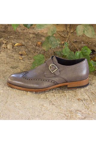 Ambrogio Handmade Custom Gray Full Grain Leather Monk Strap (AMB1923)-AmbrogioShoes