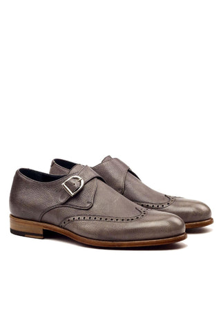 Ambrogio Handmade Custom Gray Full Grain Leather Monk Strap (AMB1923)-AmbrogioShoes