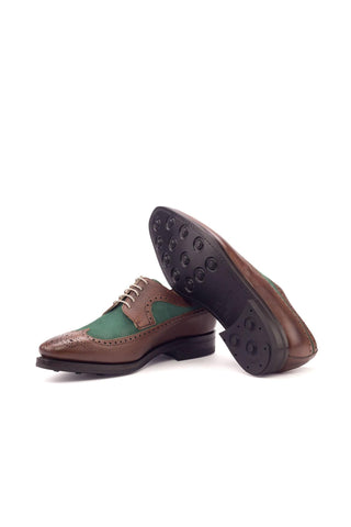 Ambrogio Handmade Custom Green & Brown Suede / Pebble Grain Leather Longwing Blucher Oxfords (AMB2166)-AmbrogioShoes