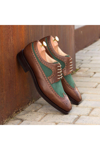 Ambrogio Handmade Custom Green & Brown Suede / Pebble Grain Leather Longwing Blucher Oxfords (AMB2166)-AmbrogioShoes