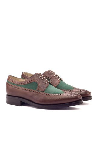 Ambrogio Handmade Custom Green & Brown Suede / Pebble Grain Leather Longwing Blucher Oxfords (AMB2166)-AmbrogioShoes