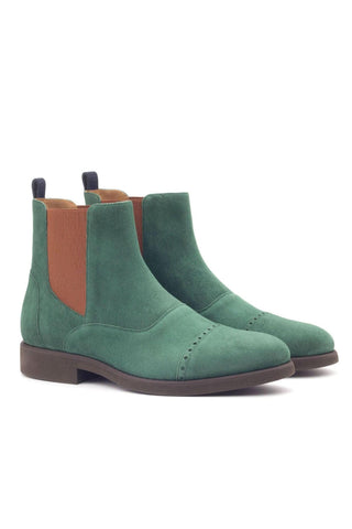 Ambrogio Handmade Custom Green Fabric / Suede Chelsea Boots (AMB2010)-AmbrogioShoes