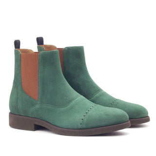Ambrogio Handmade Custom Green Fabric / Suede Chelsea Boots (AMB2010)-AmbrogioShoes
