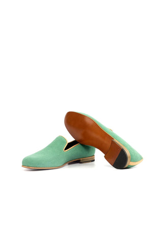 Ambrogio Handmade Custom Green Linen Fabric Wellington Loafers (AMB1972)-AmbrogioShoes