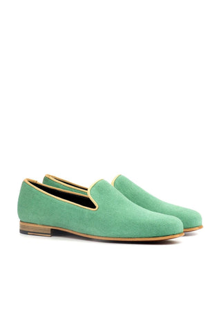 Ambrogio Handmade Custom Green Linen Fabric Wellington Loafers (AMB1972)-AmbrogioShoes