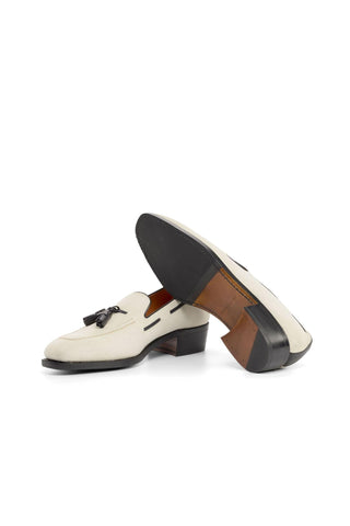 Ambrogio Handmade Custom Ivory Suede Tassels Loafers (AMB2155)-AmbrogioShoes