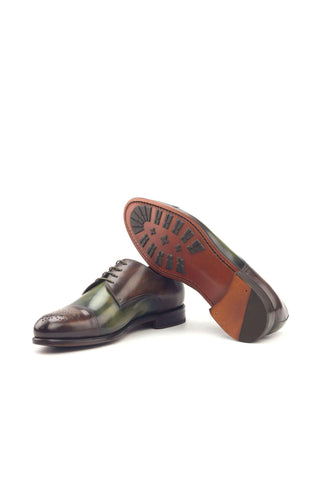 Ambrogio Handmade Custom Khaki & Brown Patina Leather Derby (AMB1980)-AmbrogioShoes