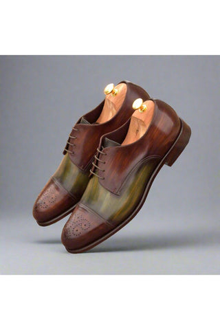 Ambrogio Handmade Custom Khaki & Brown Patina Leather Derby (AMB1980)-AmbrogioShoes