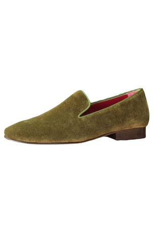 Ambrogio Handmade Custom Khaki Velvet Drake Loafers (AMB1979)-AmbrogioShoes